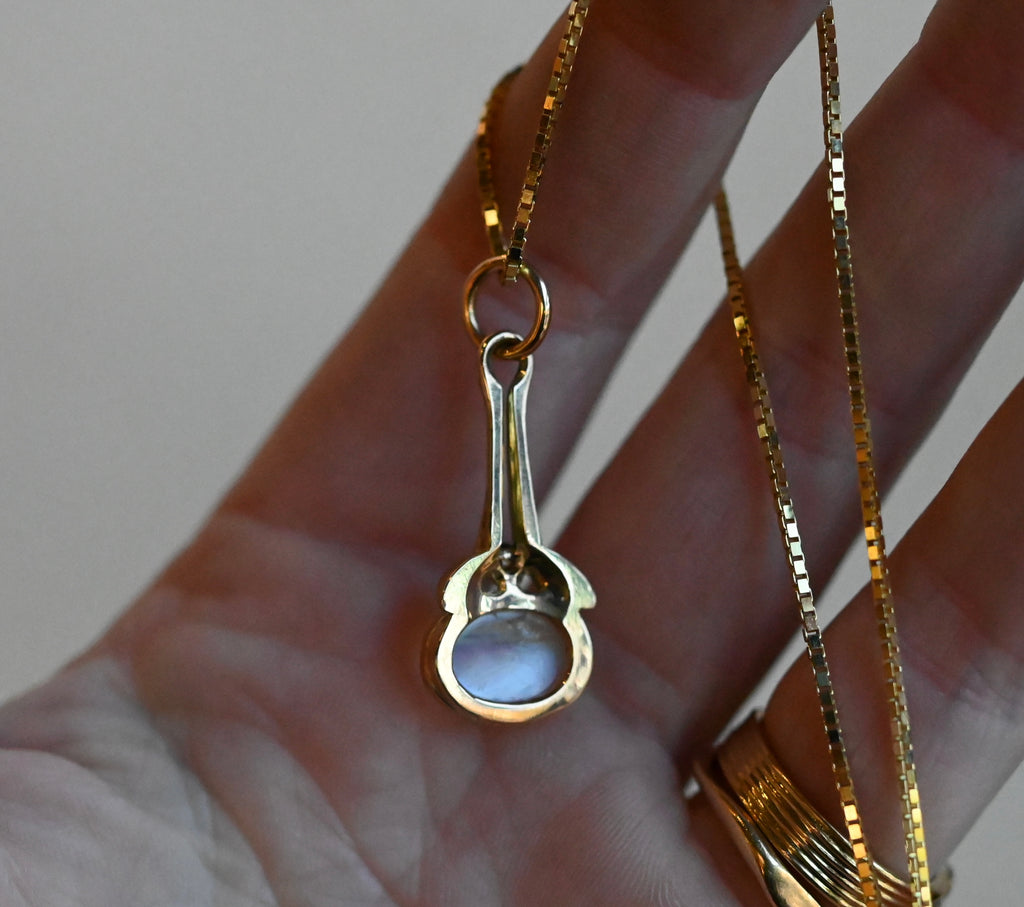 14k Gold Rainbow Moonstone & Diamond Pendant - Ready To Ship