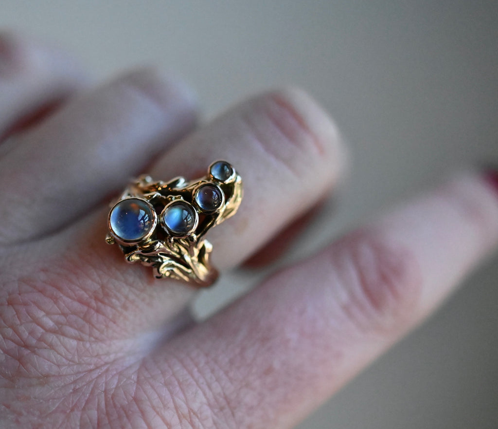 14k Gold Freeform 4 Stone Ring Setting - Made To Order