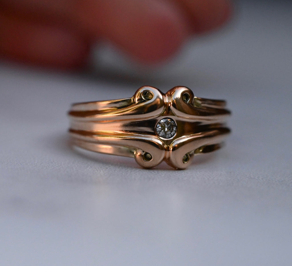 Symmetrical Scroll 14k Gold Ring Band Setting- Made to Order