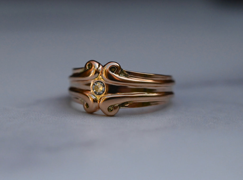 Symmetrical Scroll 14k Gold Ring Band Setting- Made to Order