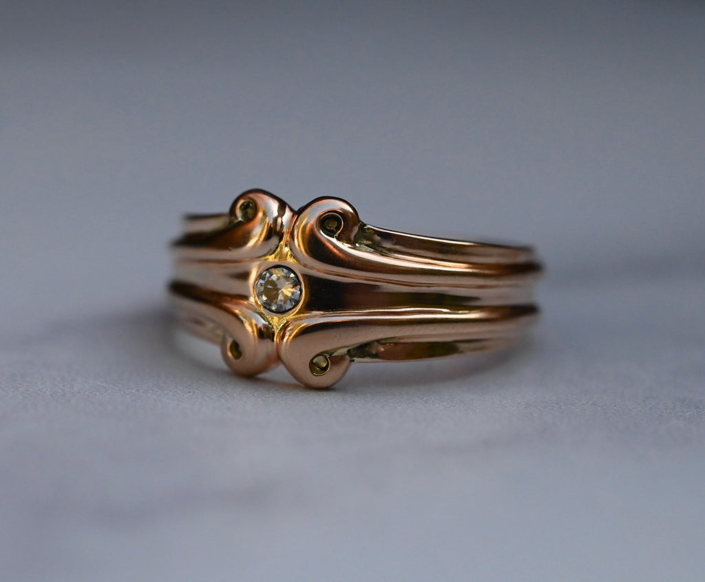 Symmetrical Scroll 14k Gold Ring Band Setting- Made to Order