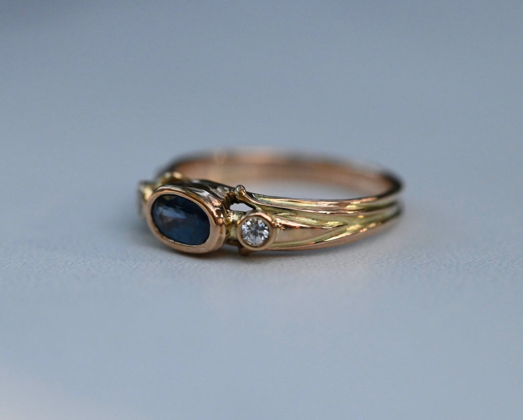 Deco Sapphire 14k Gold Ring Setting - Made To Order