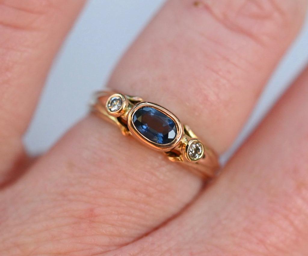 Deco Sapphire 14k Gold Ring Setting - Made To Order