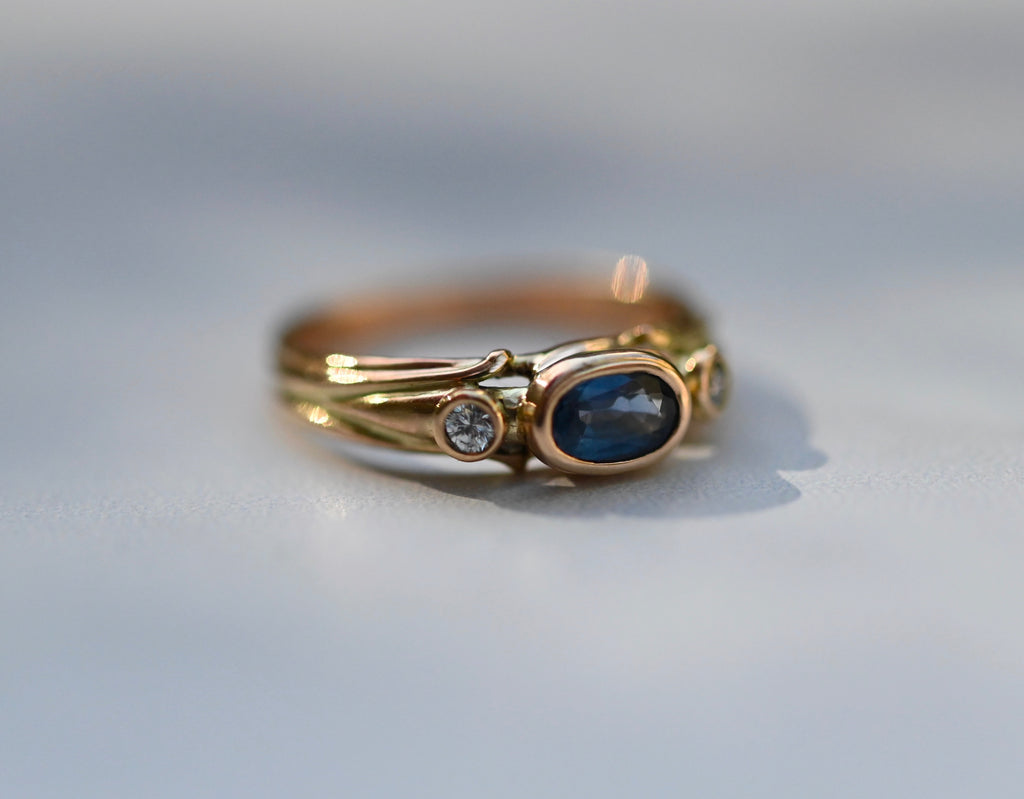 Deco Sapphire 14k Gold Ring Setting - Made To Order