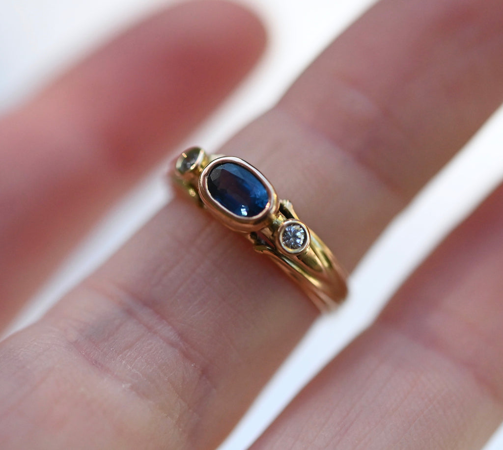 Deco Sapphire 14k Gold Ring Setting - Made To Order