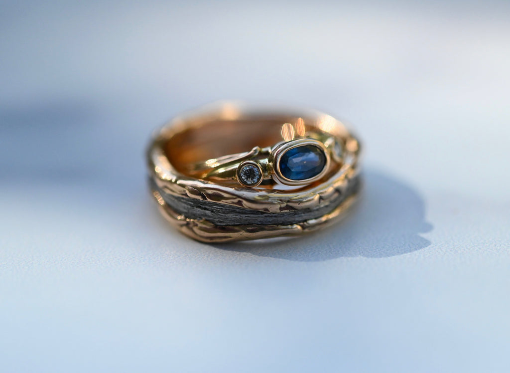 Meteorite & 14k Gold Freeform Ring - Made To Order