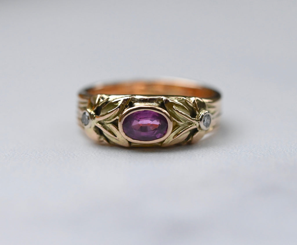 Small Banner 14k Gold with Sapphire / Diamond Ring Setting - Made To Order