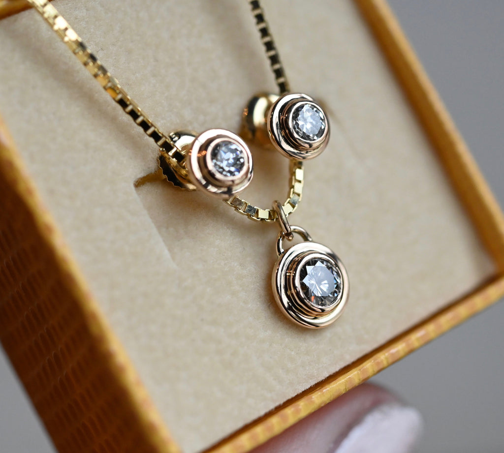 Diamond Disc 14k Gold Studs Setting - Made to Order