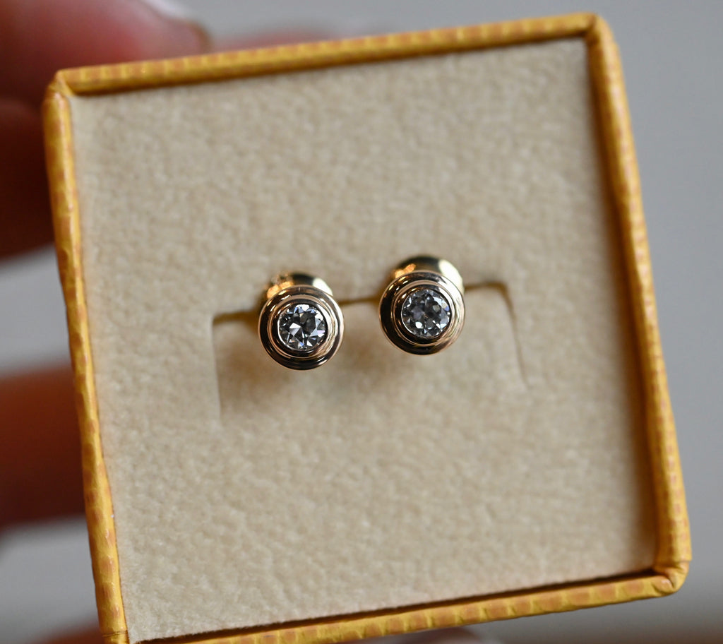Diamond Disc 14k Gold Studs Setting - Made to Order