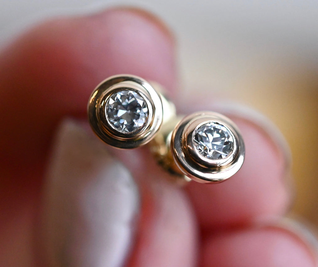 Diamond Disc 14k Gold Studs Setting - Made to Order