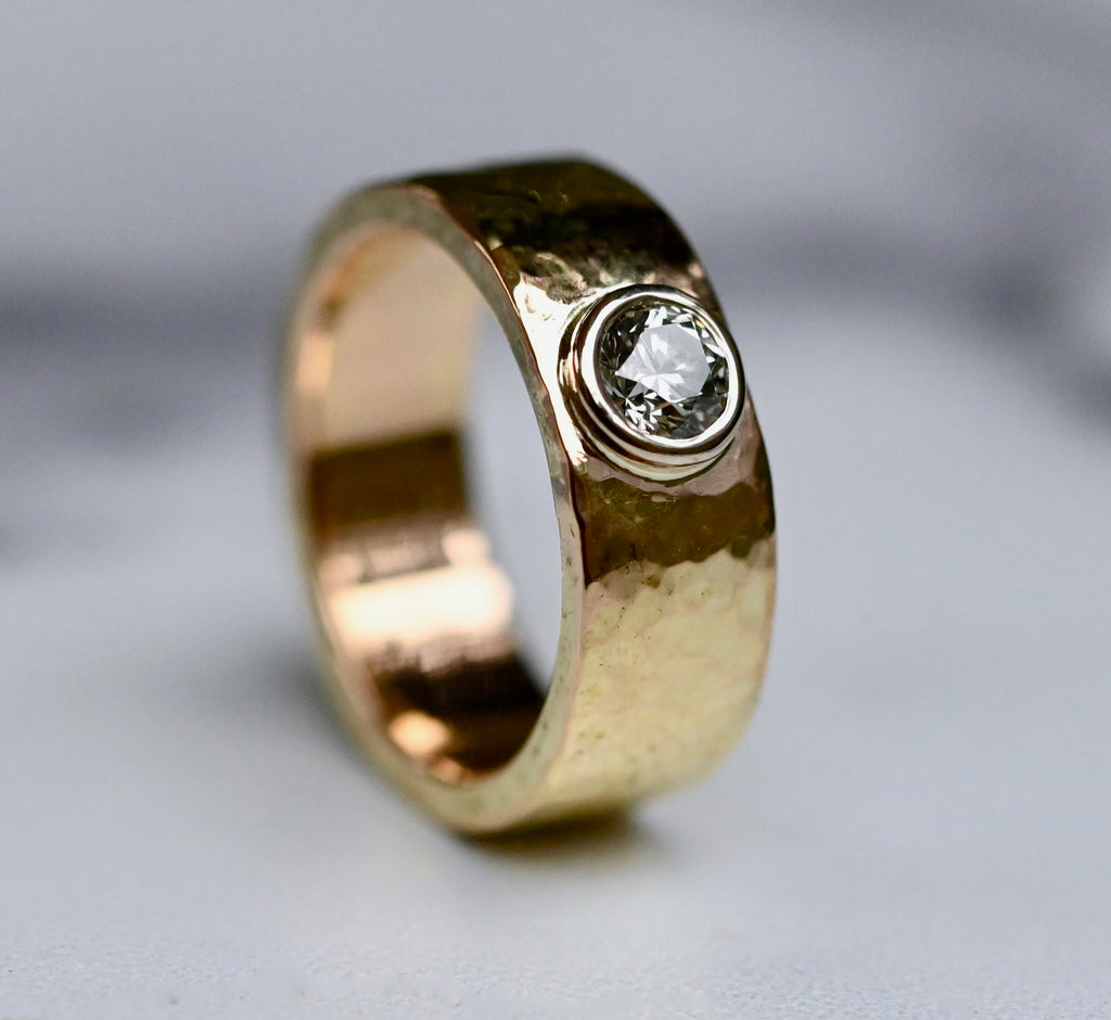 Planished 14k Gold Cigar Band Ring Setting - Made To Order