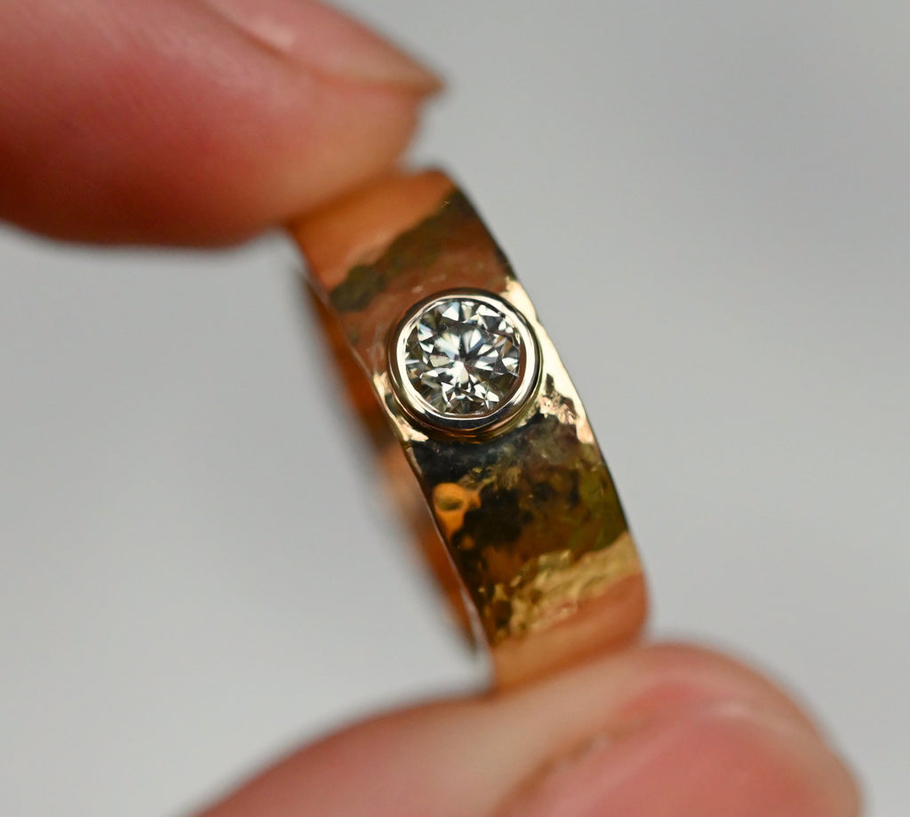 Planished 14k Gold Cigar Band Ring Setting - Made To Order