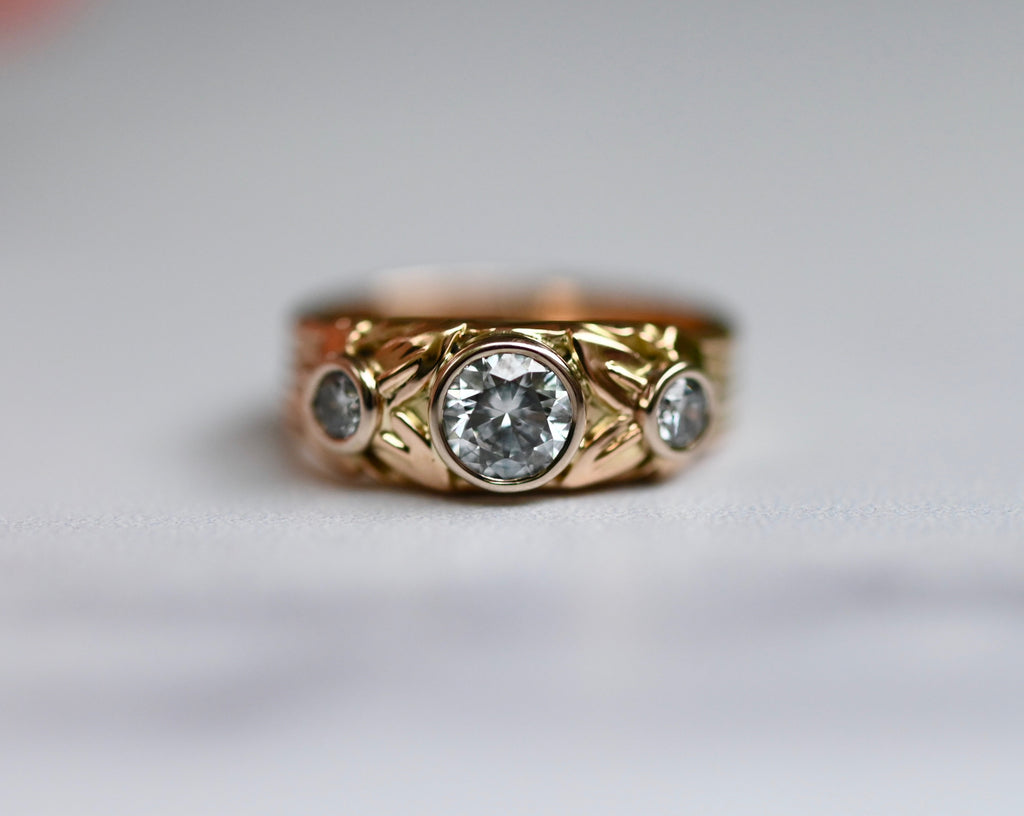 Small Banner 14k Gold with Sapphire / Diamond Ring Setting - Made To Order