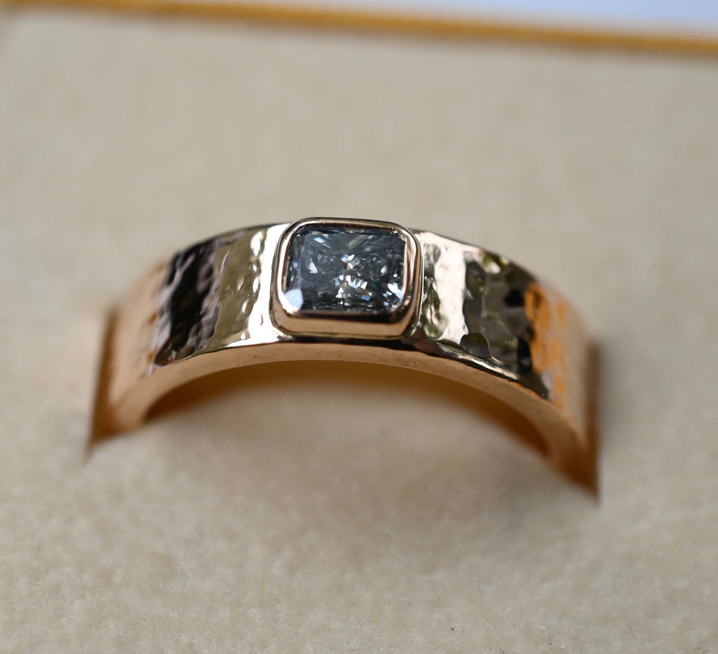 Planished 14k Gold Cigar Band Ring Setting - Made To Order