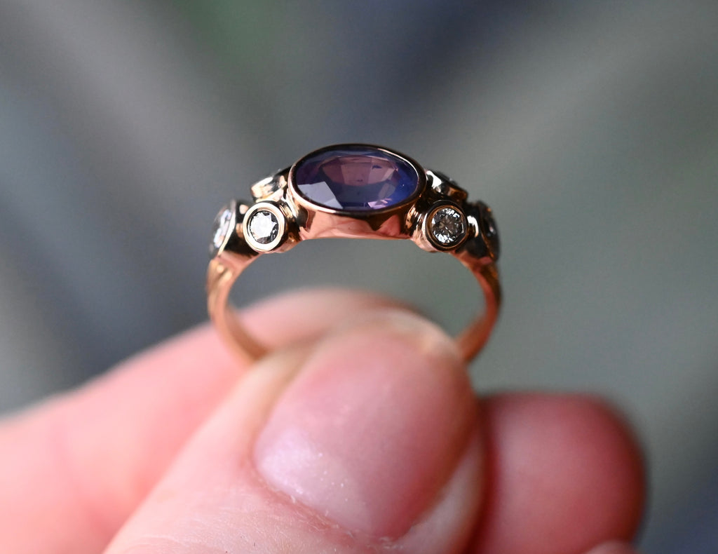 Deco Purple Silky Sapphire 14k Gold & Diamond Ring - size 6 - Ready to ship