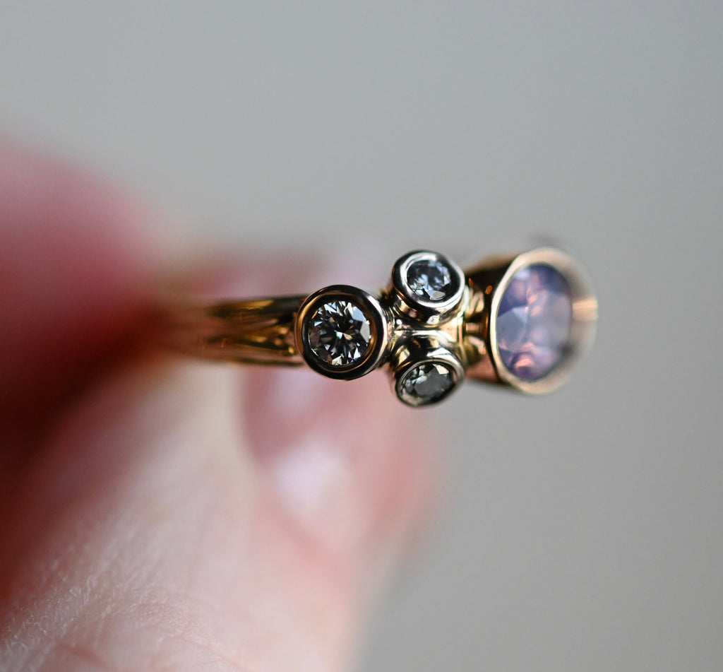 Deco Purple Silky Sapphire 14k Gold & Diamond Ring - size 6 - Ready to ship