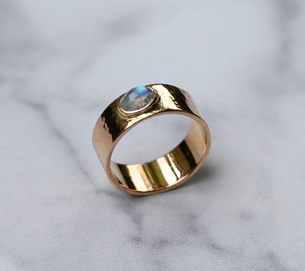 Planished 14k Gold Cigar Band Ring Setting - Made To Order