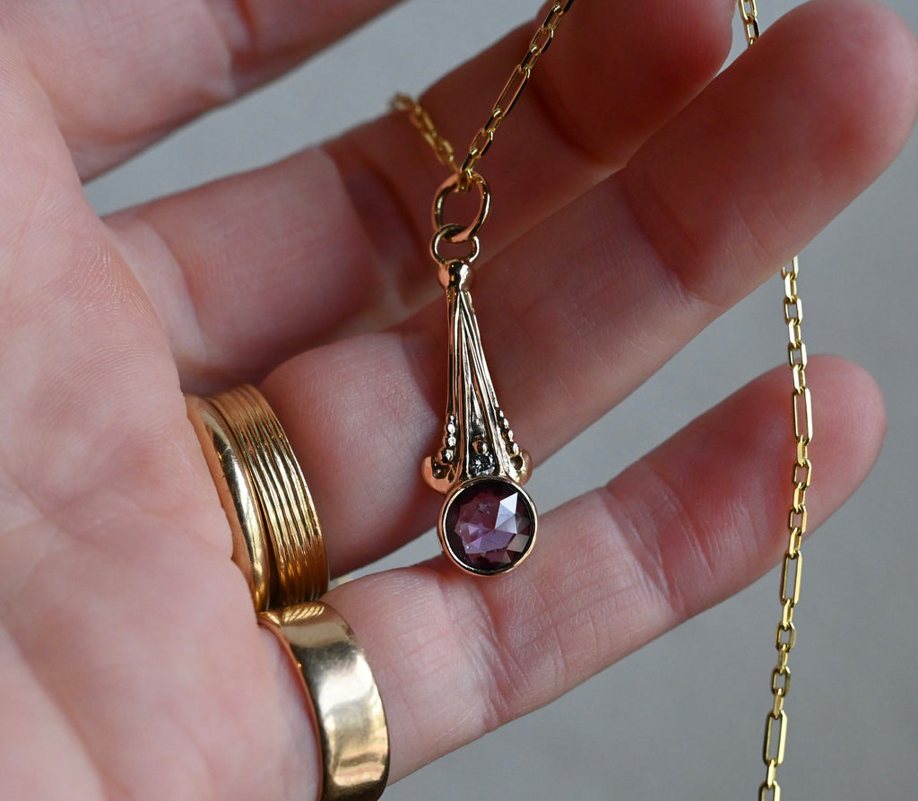 14k Gold Rainbow Rose cut Sapphire & Diamond Pendant - Ready To Ship