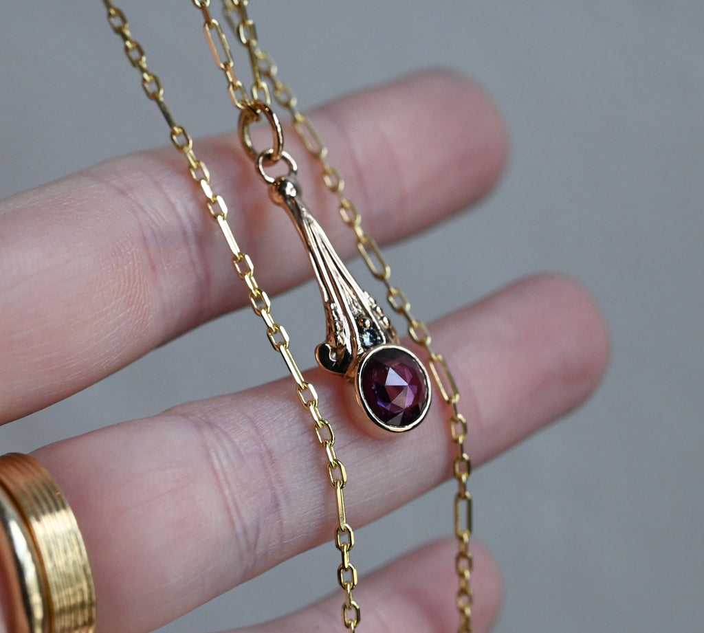 14k Gold Rainbow Rose cut Sapphire & Diamond Pendant - Ready To Ship