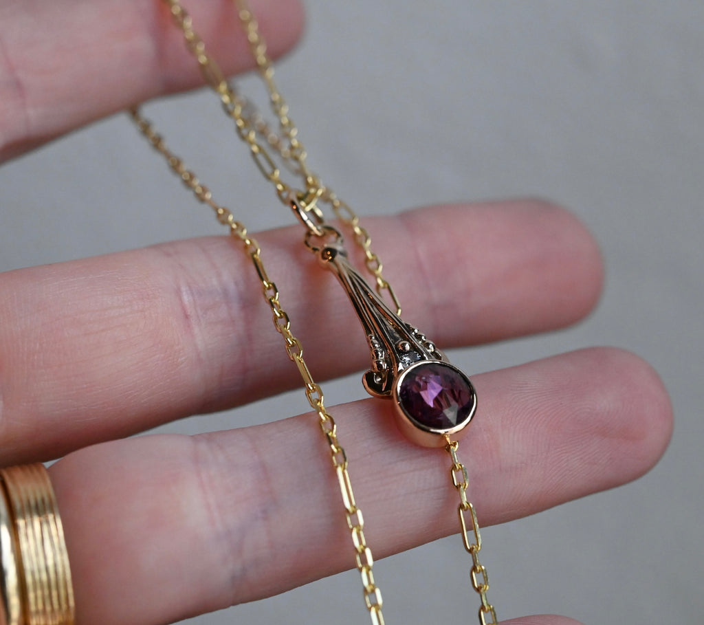 14k Gold Rainbow Rose cut Sapphire & Diamond Pendant - Ready To Ship
