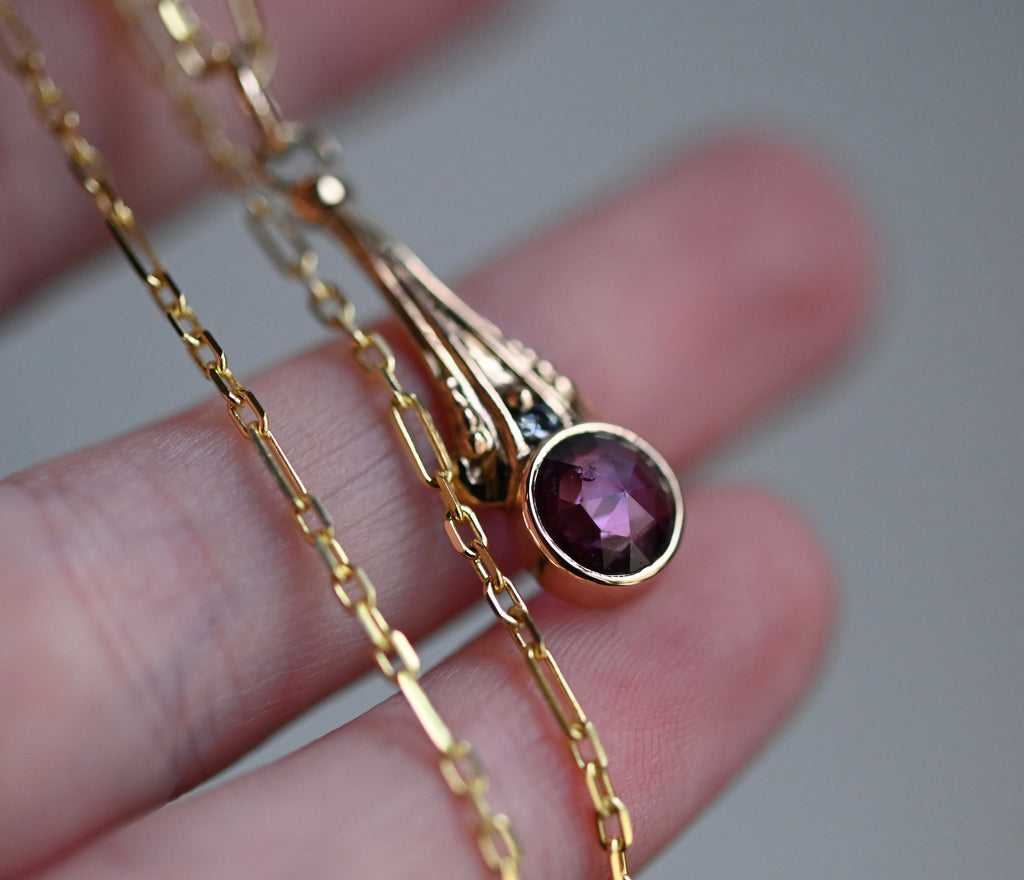 14k Gold Rainbow Rose cut Sapphire & Diamond Pendant - Ready To Ship
