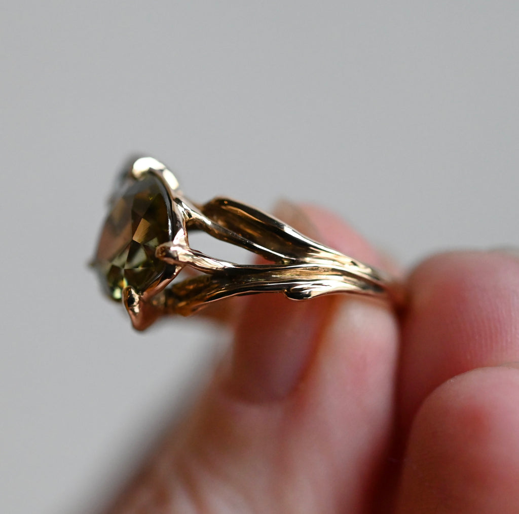 14k Gold Yellow Blue Zircon Freeform Ring - size 7 - Ready to ship