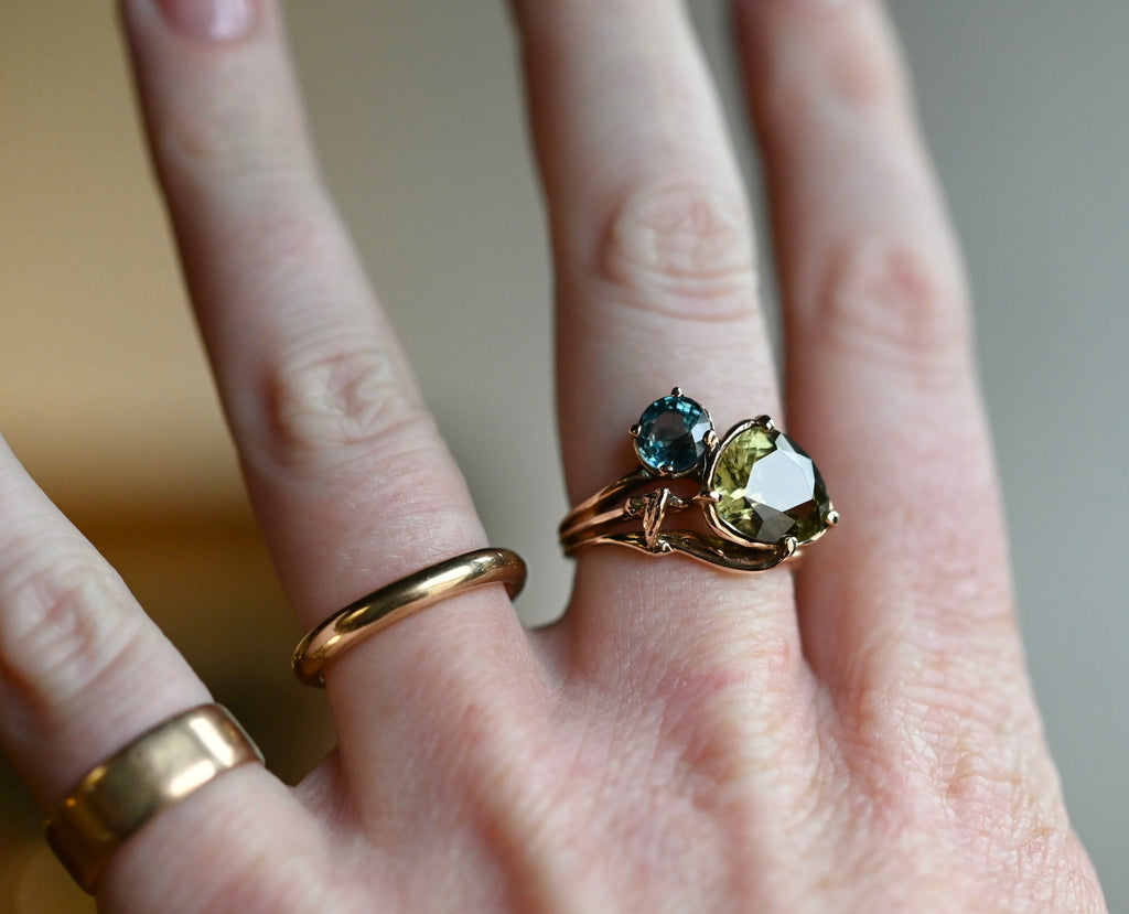 14k Gold Yellow Blue Zircon Freeform Ring - size 7 - Ready to ship