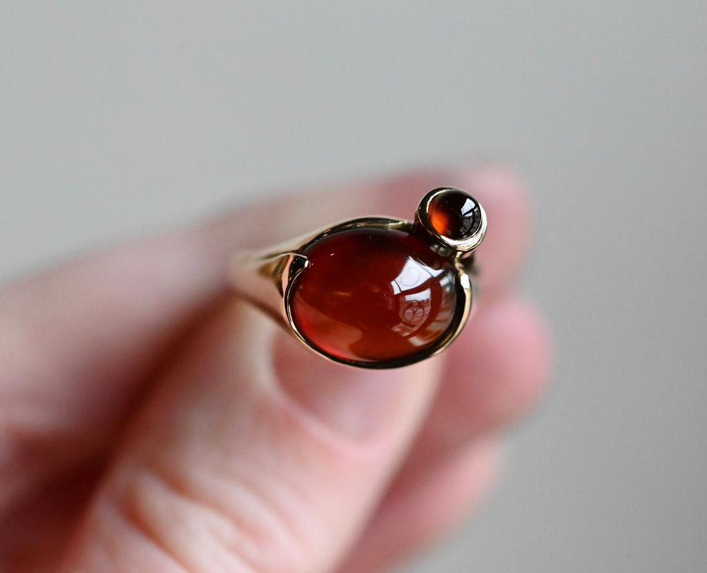 14k Gold Hessonite Garnet Chunky Signet Style Ring - size 7 - Ready to ship
