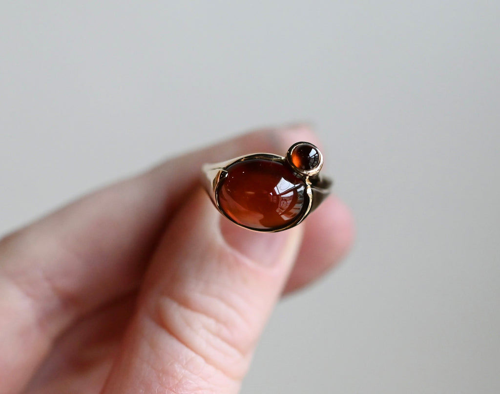 14k Gold Hessonite Garnet Chunky Signet Style Ring - size 7 - Ready to ship