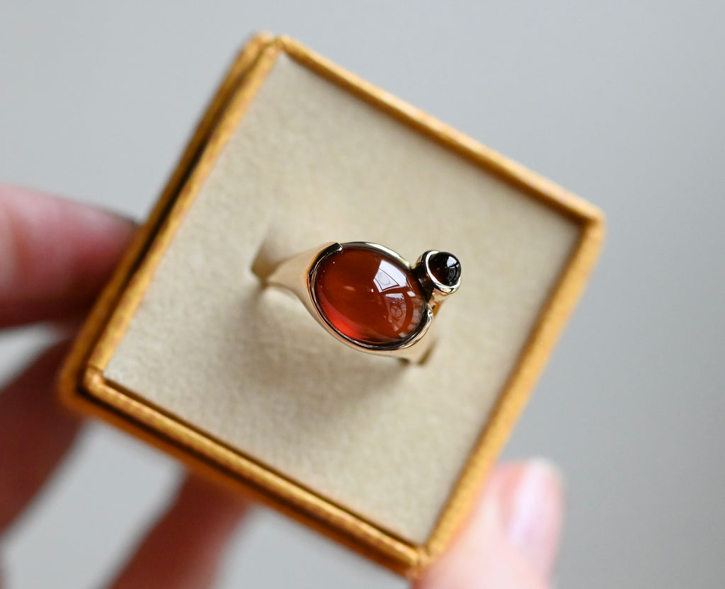 14k Gold Hessonite Garnet Chunky Signet Style Ring - size 7 - Ready to ship