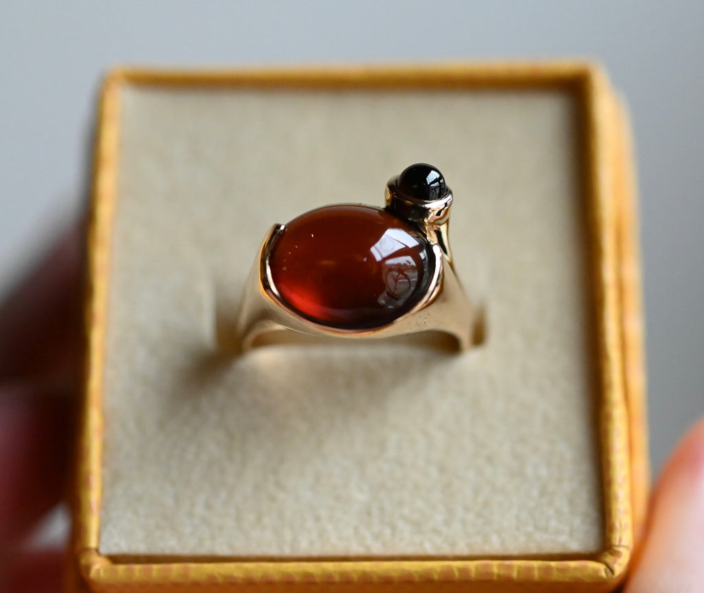 14k Gold Hessonite Garnet Chunky Signet Style Ring - size 7 - Ready to ship