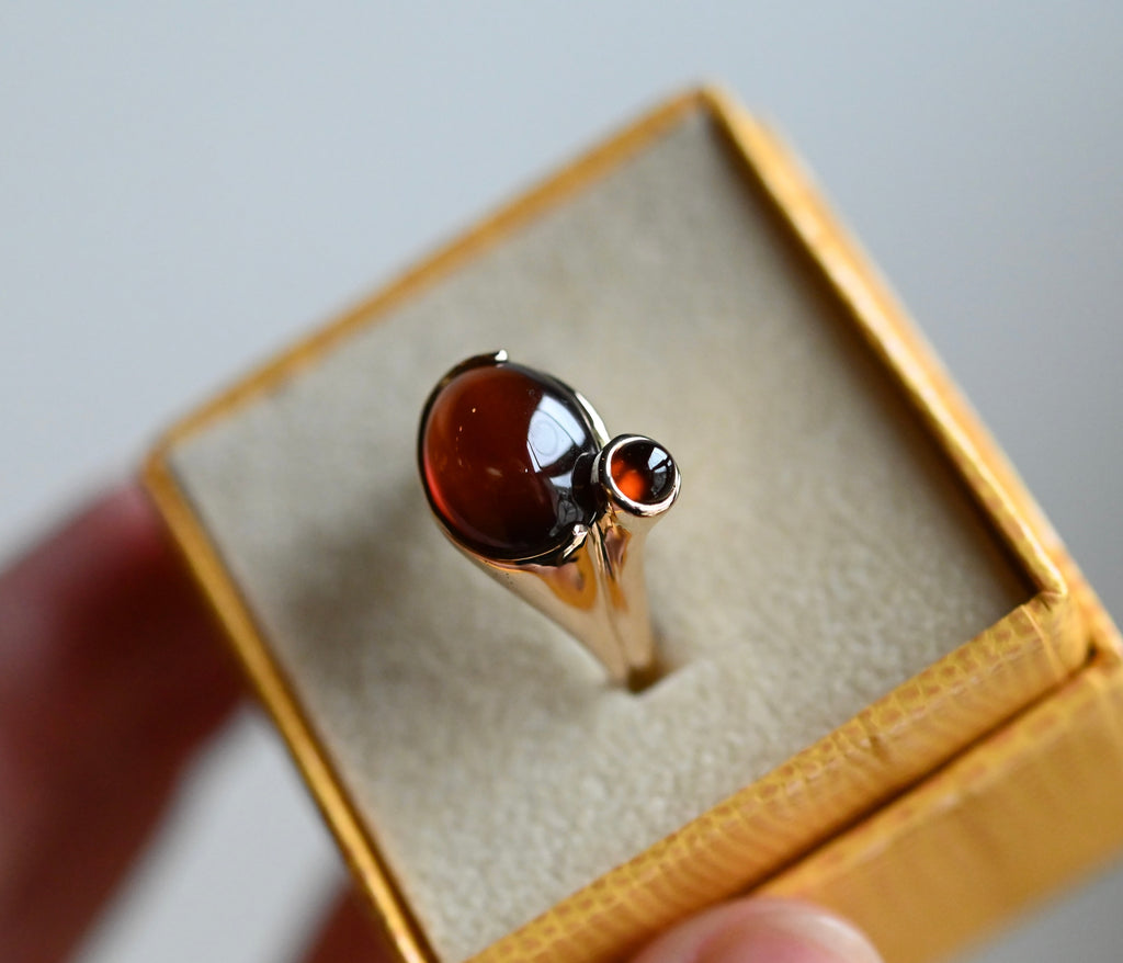 14k Gold Hessonite Garnet Chunky Signet Style Ring - size 7 - Ready to ship