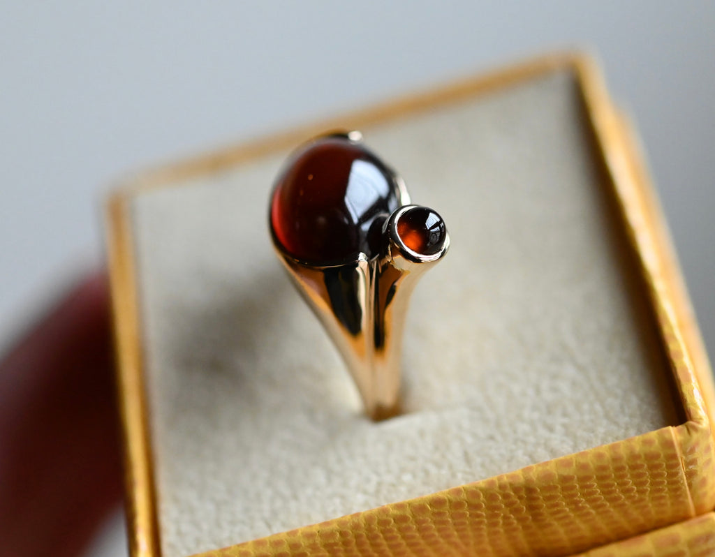 14k Gold Hessonite Garnet Chunky Signet Style Ring - size 7 - Ready to ship
