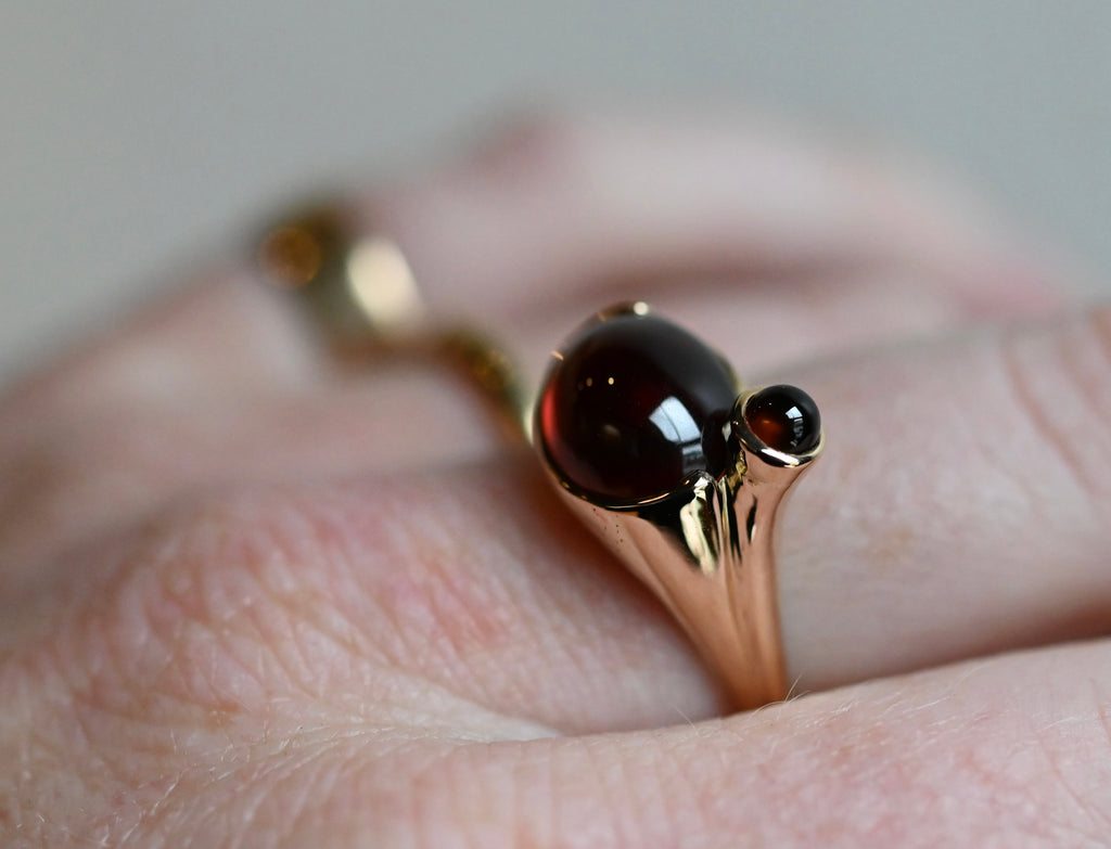 14k Gold Hessonite Garnet Chunky Signet Style Ring - size 7 - Ready to ship