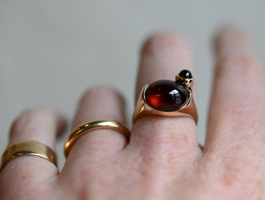 14k Gold Hessonite Garnet Chunky Signet Style Ring - size 7 - Ready to ship