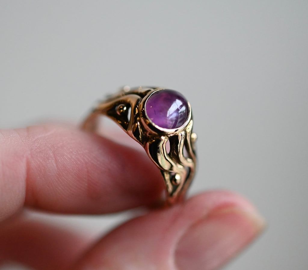 14k Gold Natural Star Ruby Signet Style Ring - size 7 - Ready to ship