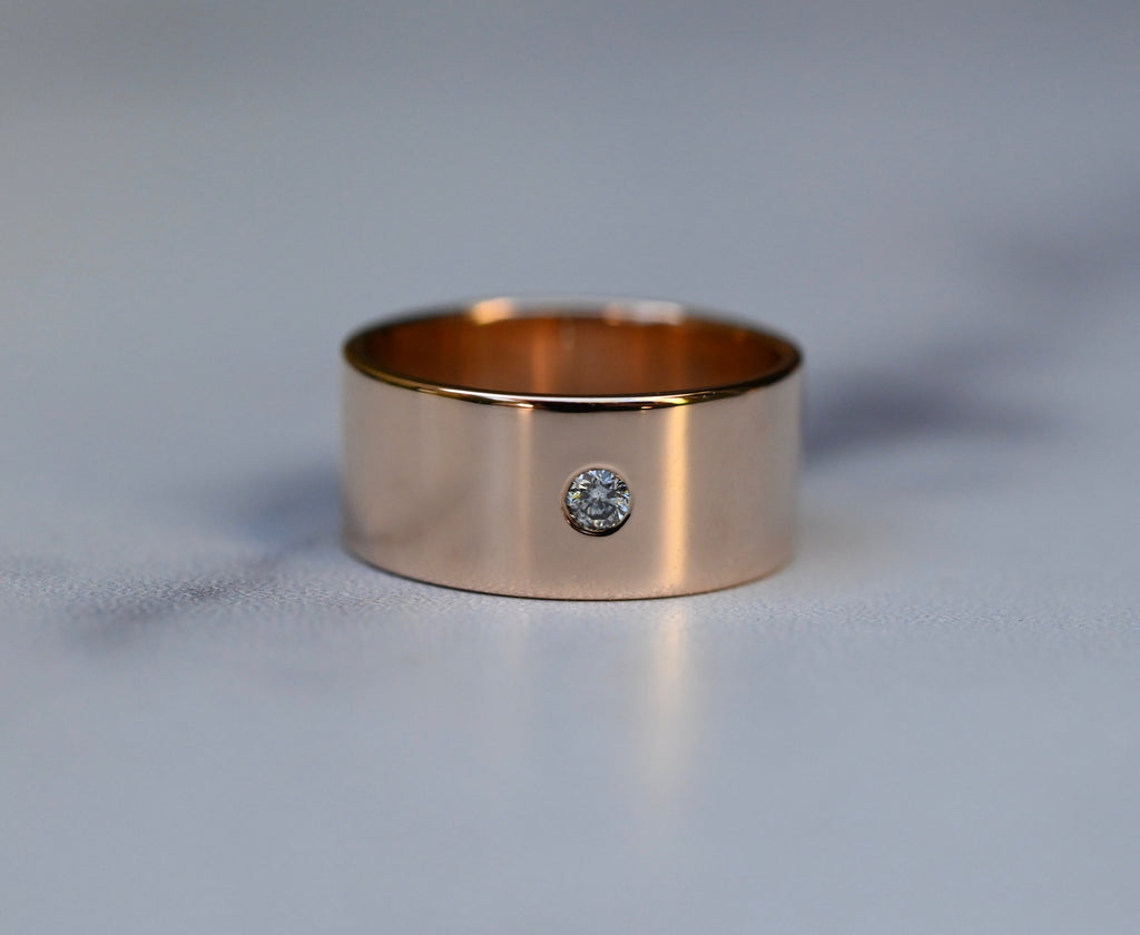 14k Gold Cigar Band Diamond Ring - Made To Order