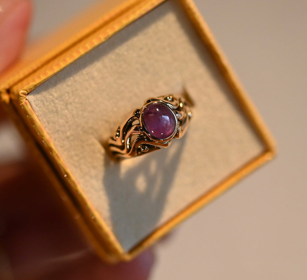 14k Gold Natural Star Ruby Signet Style Ring - size 7 - Ready to ship