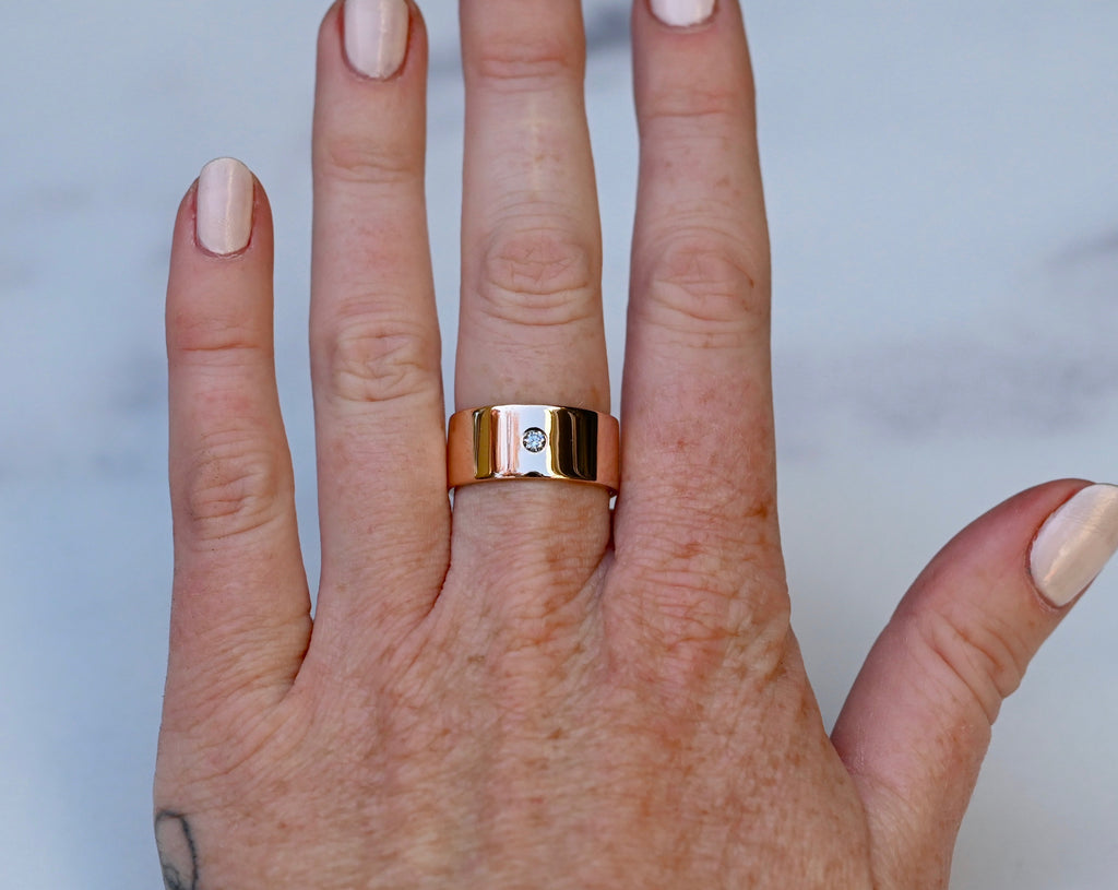 14k Gold Cigar Band Diamond Ring - Made To Order