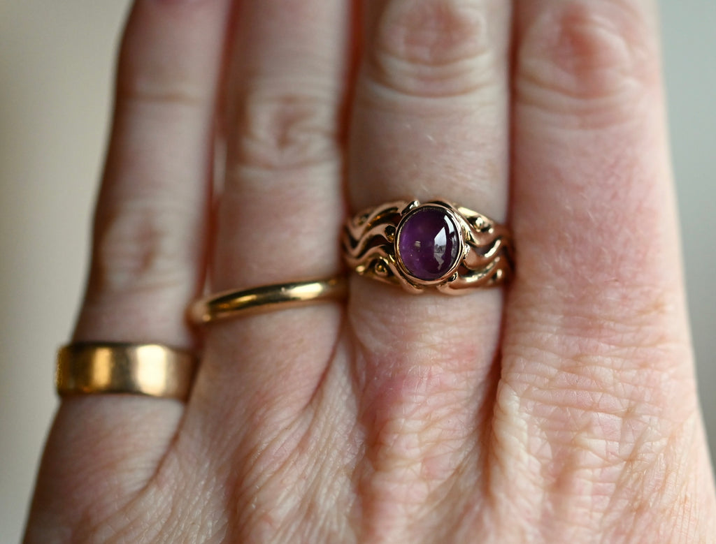 14k Gold Natural Star Ruby Signet Style Ring - size 7 - Ready to ship
