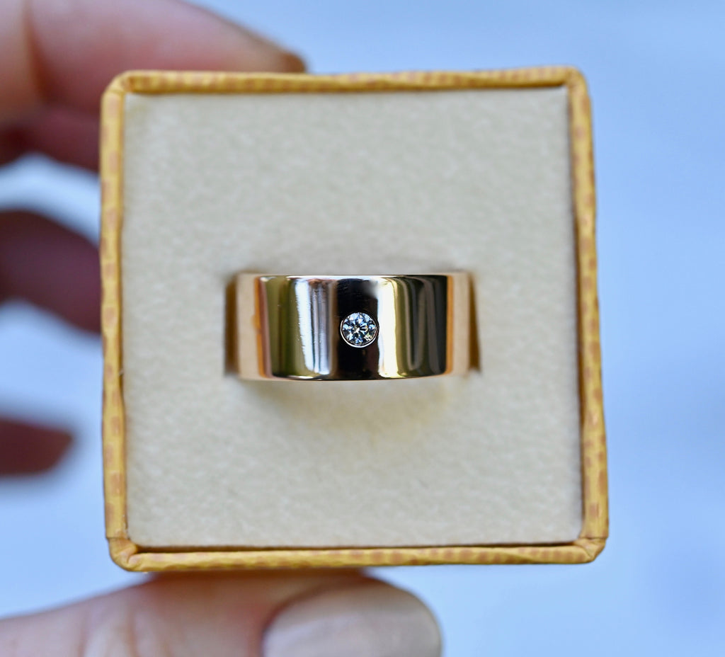 14k Gold Cigar Band Diamond Ring - Made To Order