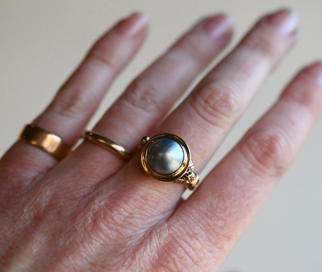 14k Gold Mabe Pearl Harpy Ring - size  7.25 - Ready to ship