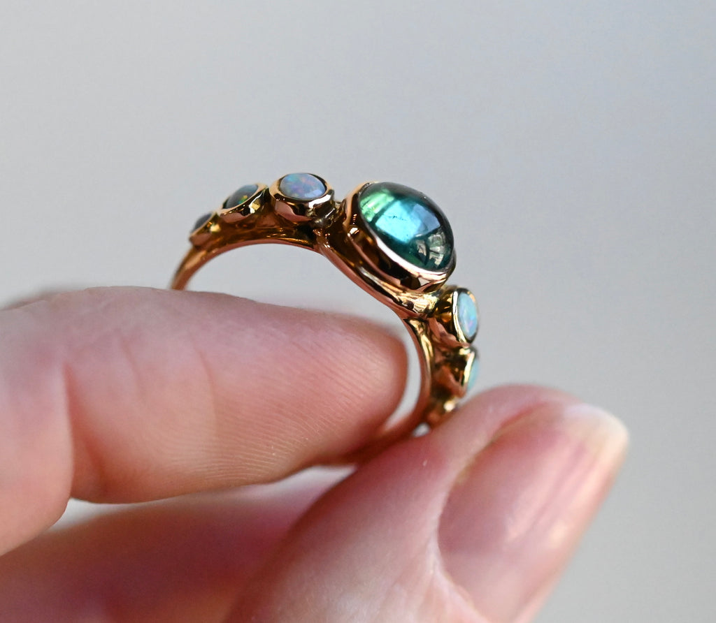 14k Gold Apatite & Australian Opal Ring - size 6.25/6.5  - Ready to ship