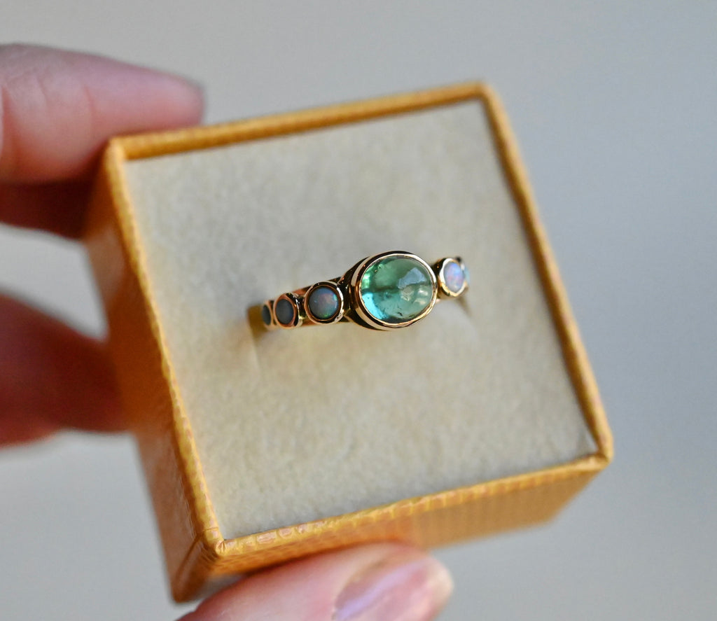 14k Gold Apatite & Australian Opal Ring - size 6.25/6.5  - Ready to ship