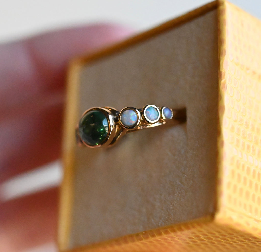 14k Gold Apatite & Australian Opal Ring - size 6.25/6.5  - Ready to ship