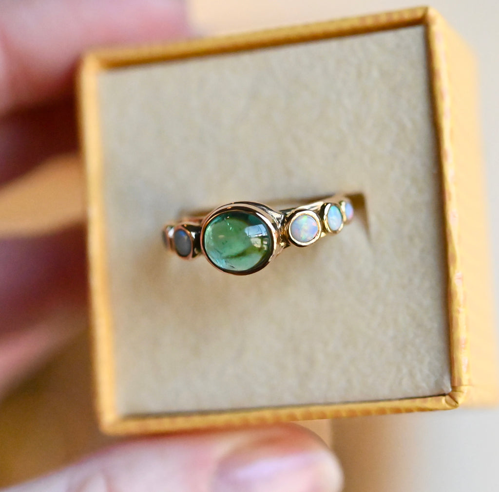 14k Gold Apatite & Australian Opal Ring - size 6.25/6.5  - Ready to ship