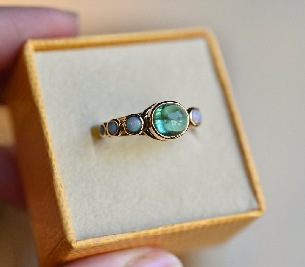 14k Gold Apatite & Australian Opal Ring - size 6.25/6.5  - Ready to ship
