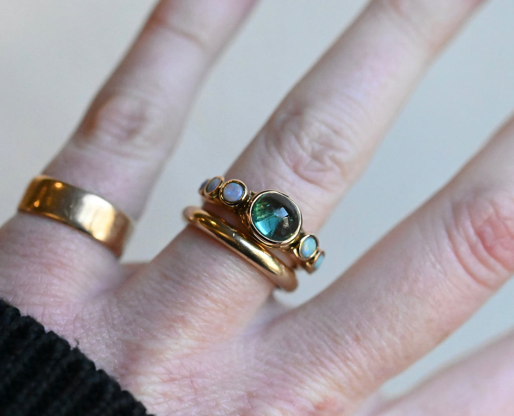 14k Gold Apatite & Australian Opal Ring - size 6.25/6.5  - Ready to ship