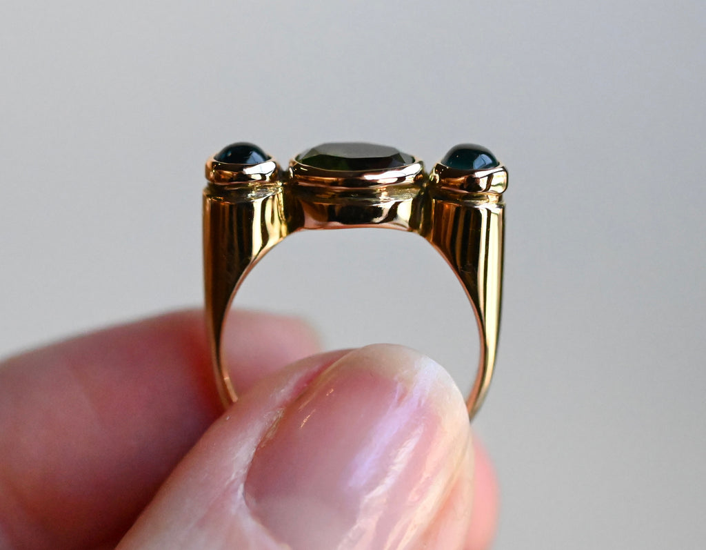 14k Gold Column Triple Gemstone Blue Tourmaline & Peridot Ring - size 6.5 - Ready to ship (Copy)