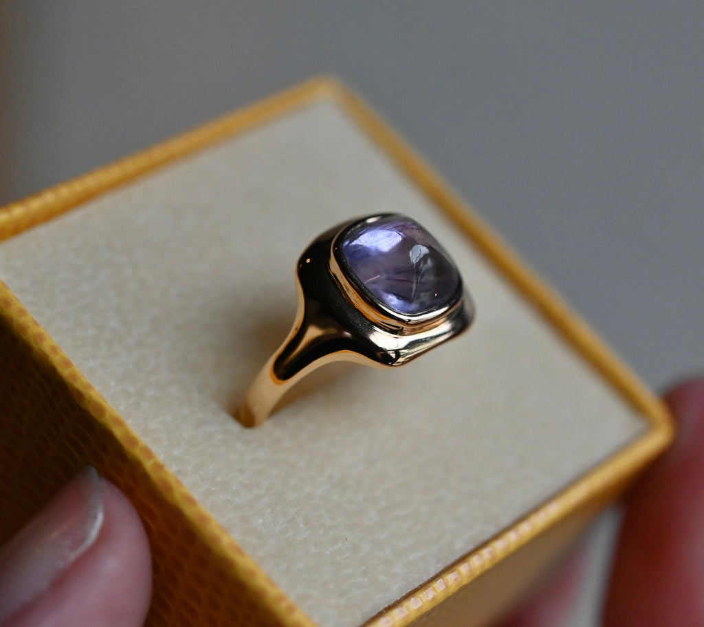 14k Gold 4.02ct Sugarloaf Natural Sapphire Ring - size 7 - Ready to ship